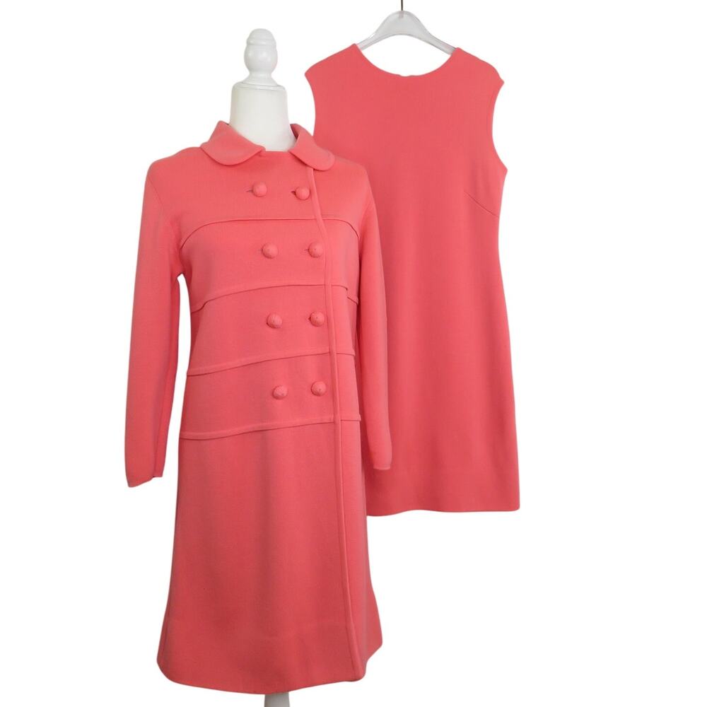 1960s Gina Teresa Vintage Bubblegum Pink Wool Blazer and Dress Set Size 14